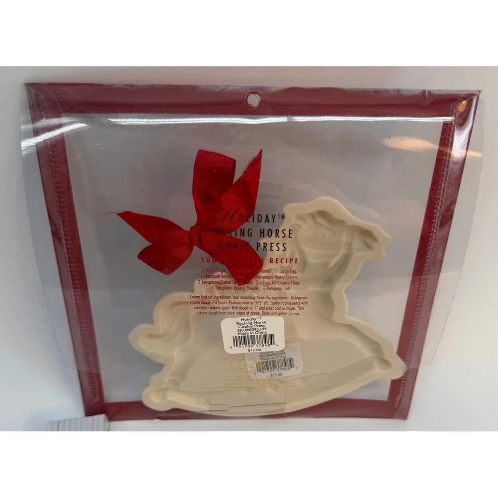 Lenox Holiday Rocking Horse Cookie Press Porcelain Ornament Holly Berry 6095244